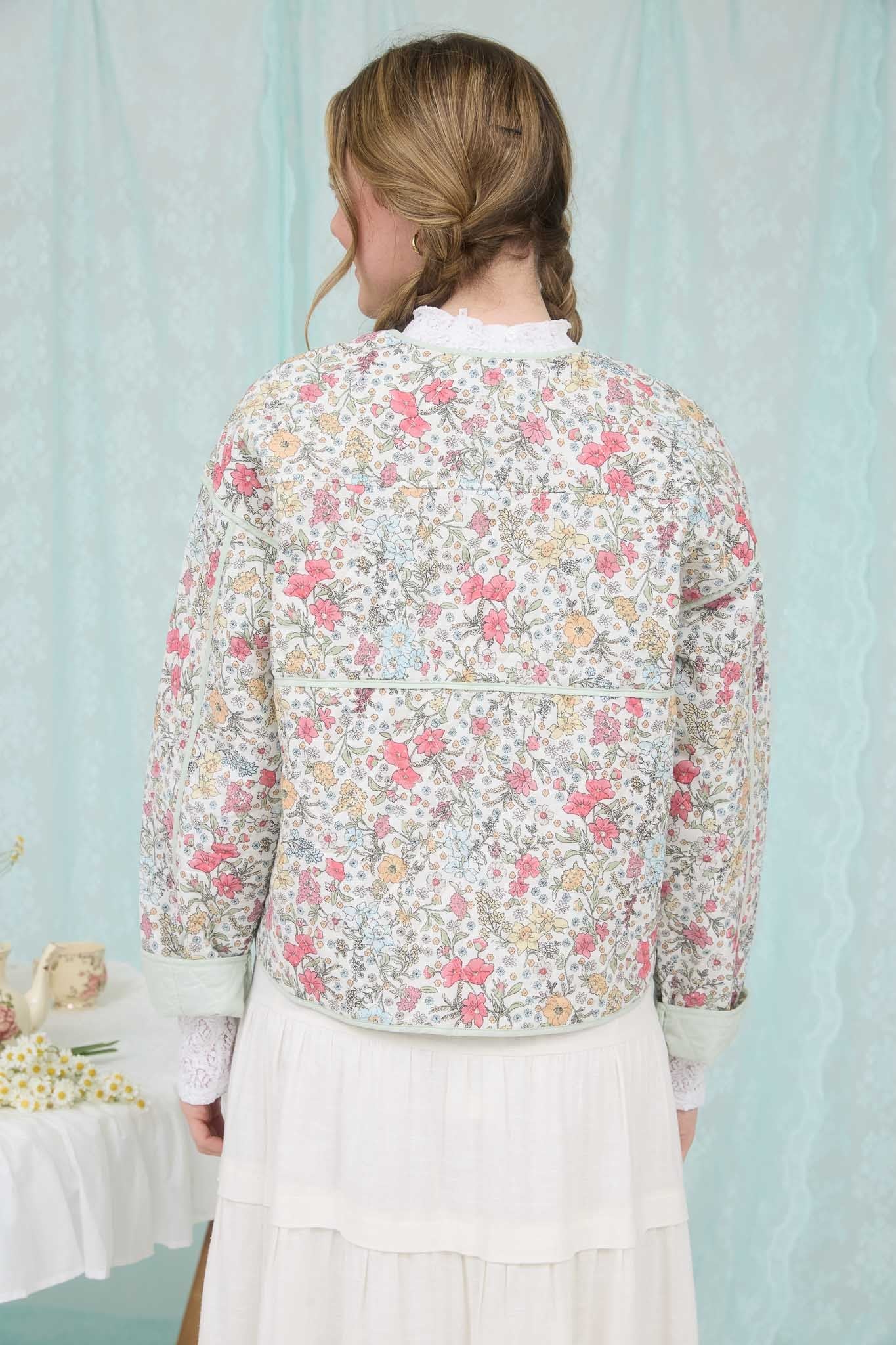 Floral Front Tie Quilted Jacket