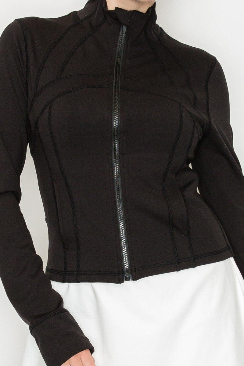 Zip-up Mock Streamlined Crop Jacket