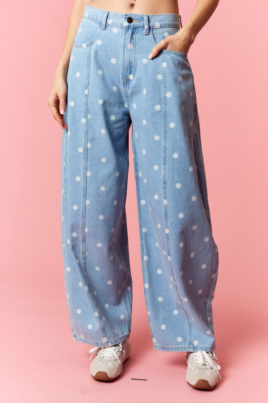Denim Polka Dot Barrel Jeans