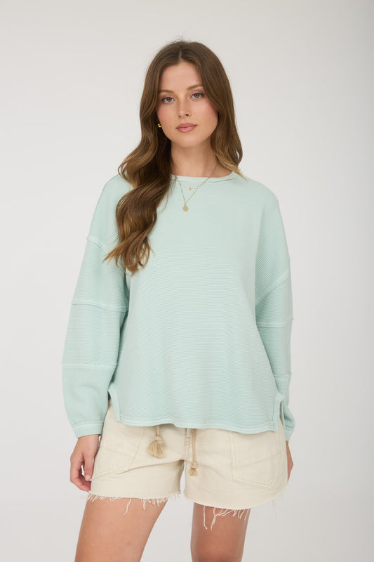 Exposed Seam Detail Long Sleeve Knit Top