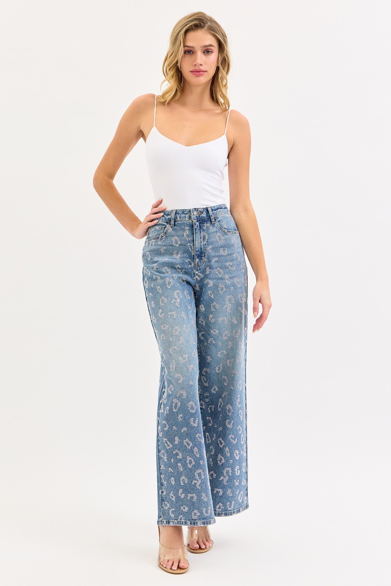 High Rise Wide Leg With All Over Rhinestones