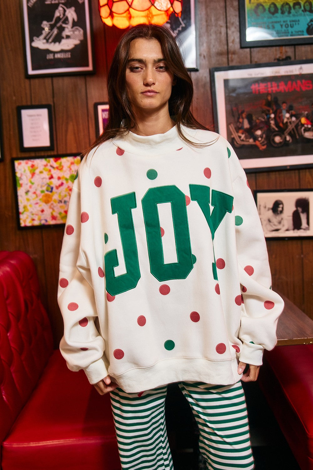 'joy' Applique Patch Polka-dot Mock-neck Pullover Top