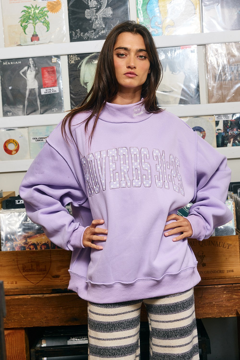 proverbs 31 25' Script-collar Applique Mock-neck Sweatshirt