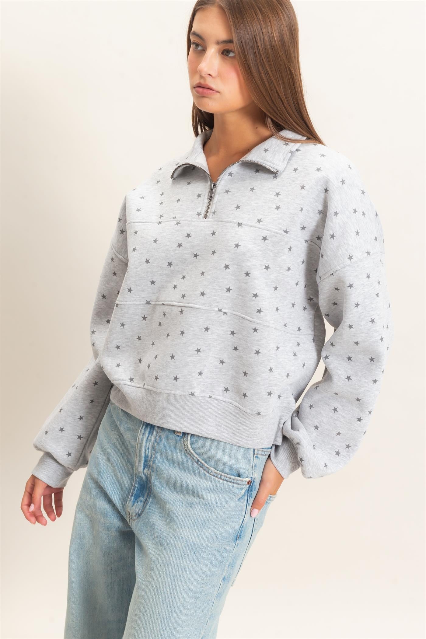 Star Print Half Zip Sweatshirt