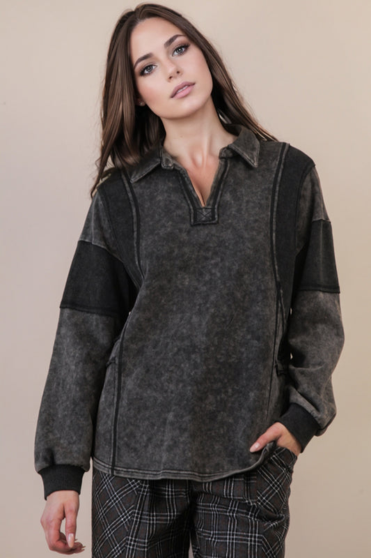 Mineral Washed Oversized French Terry Knit Top