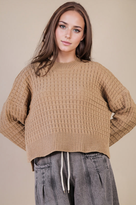 Oversized Textured Solid Casual Knit Sweater Top