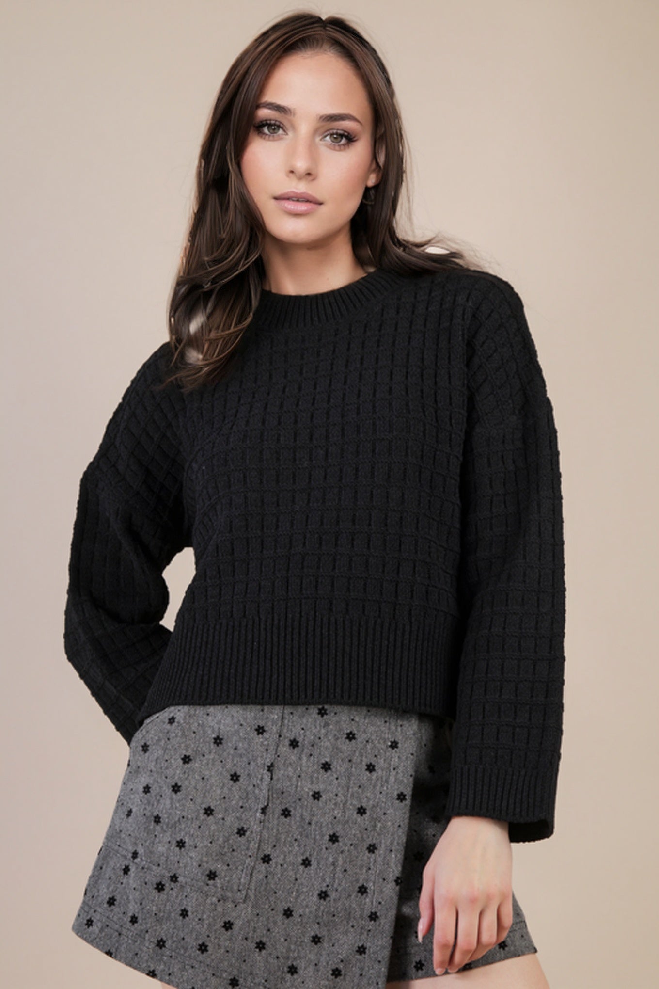 Oversized Textured Solid Casual Knit Sweater Top
