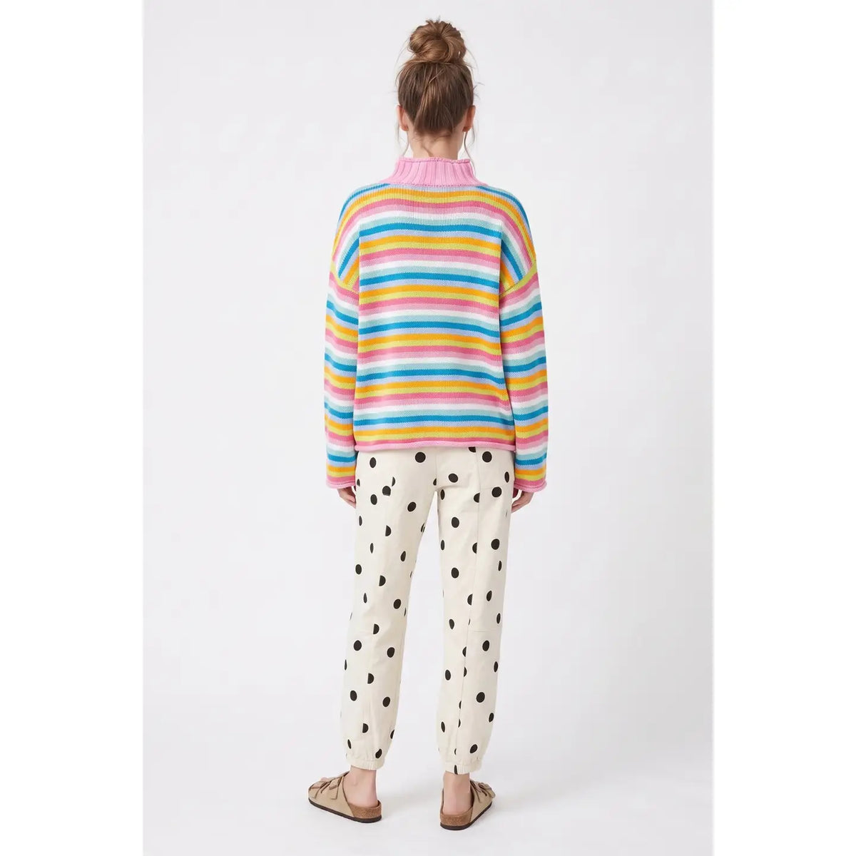 Mock Neck Multi Color Stripe Sweater