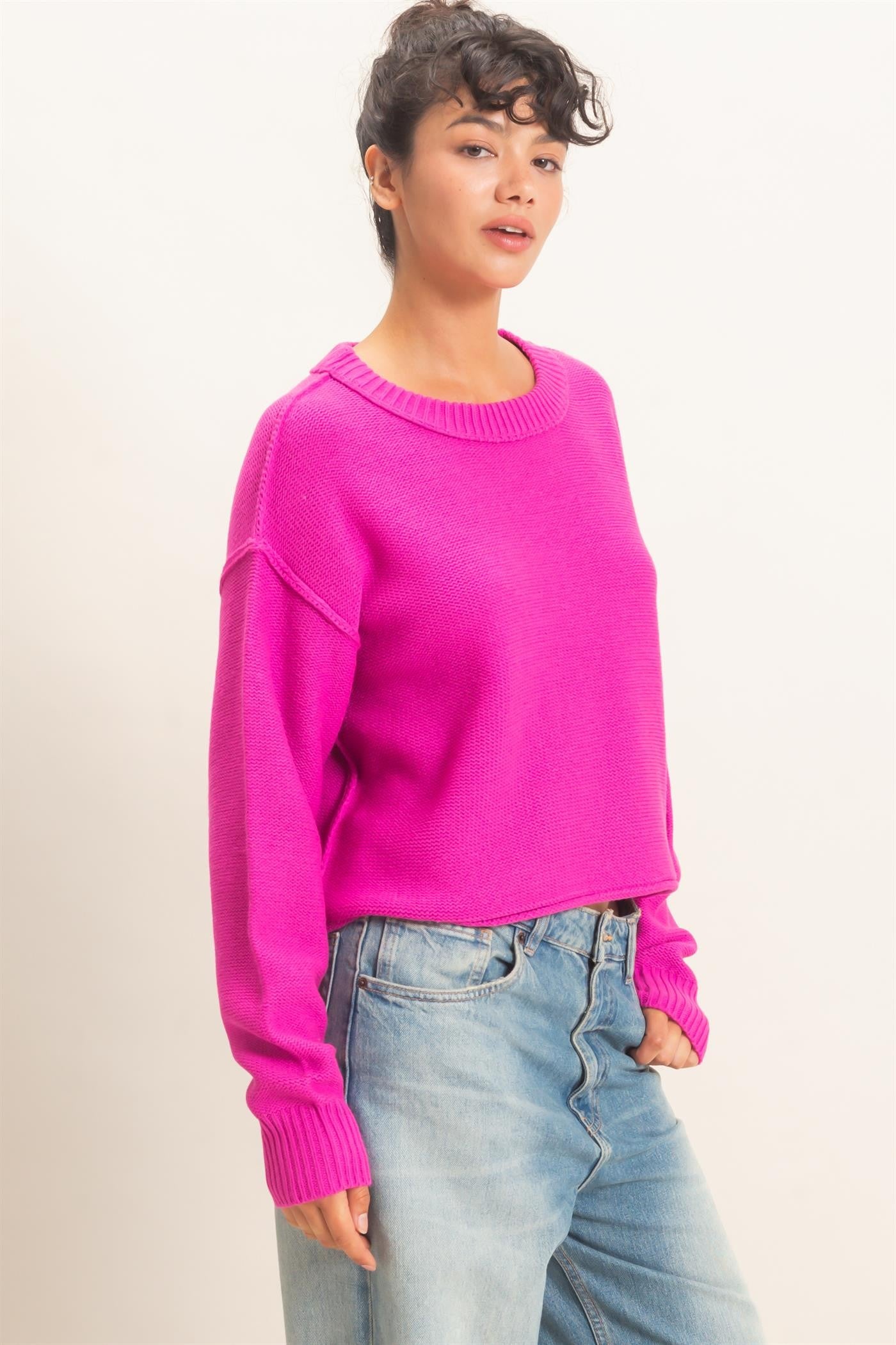 Pink Seam Detail Oversized Sweater