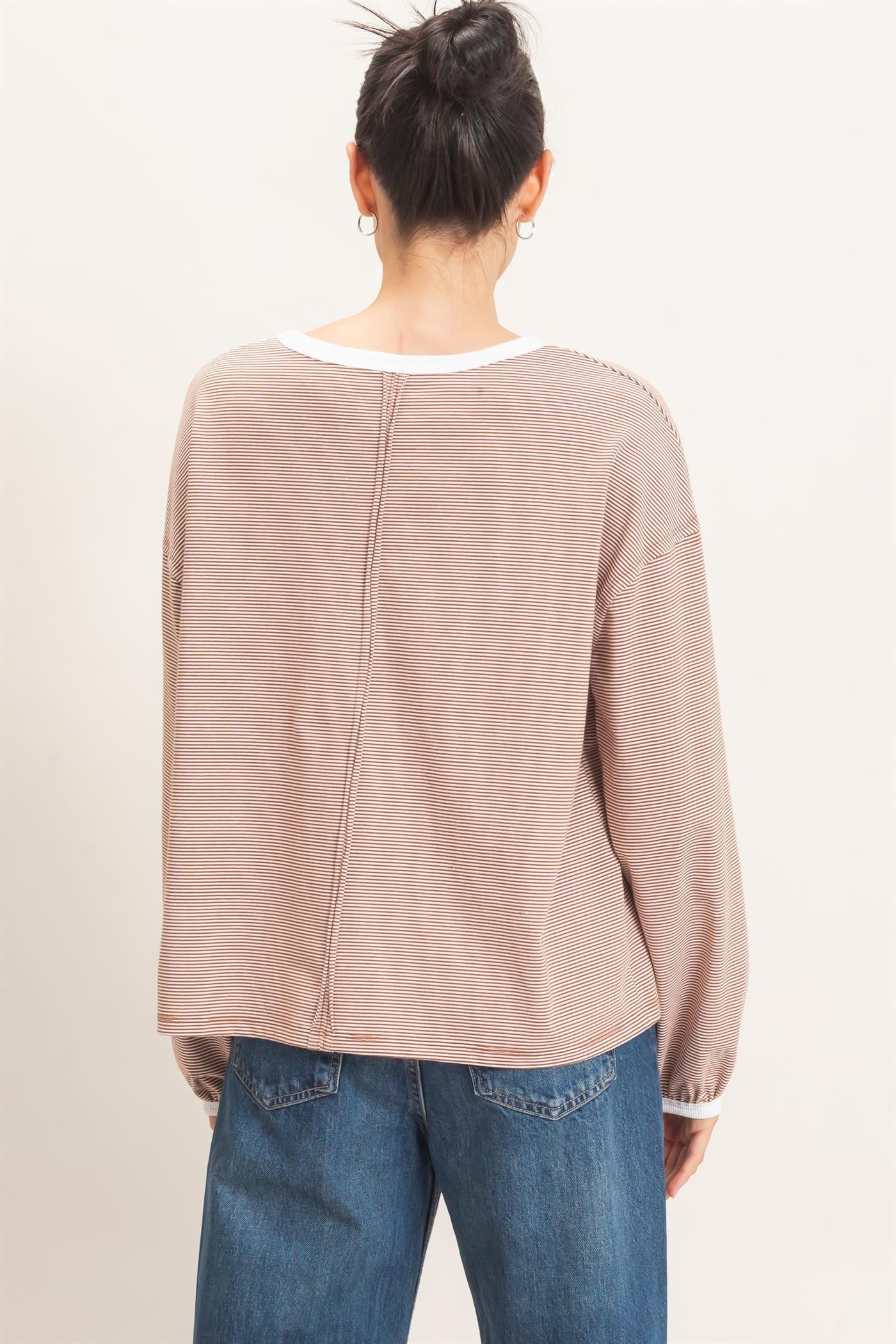 Striped Boat Neck Long Sleeve Top
