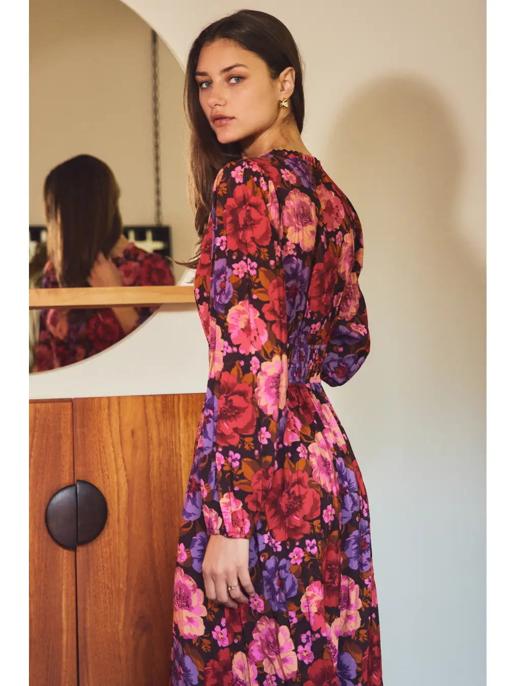 Bold Floral Printed Chiffon Maxi Dress