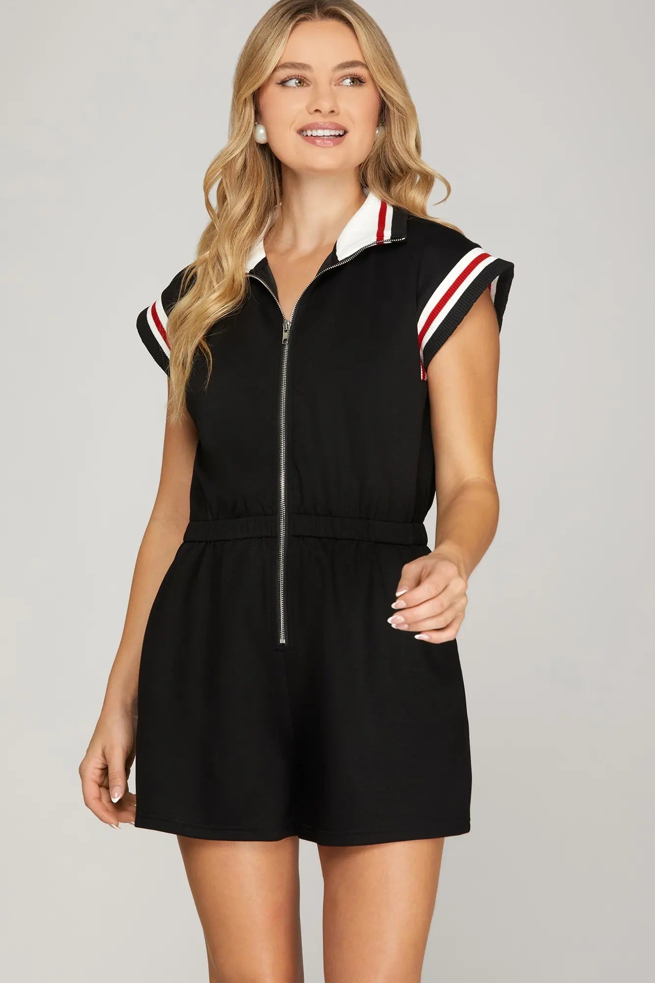 DROP SHOULDER FRONT ZIP ROMPER