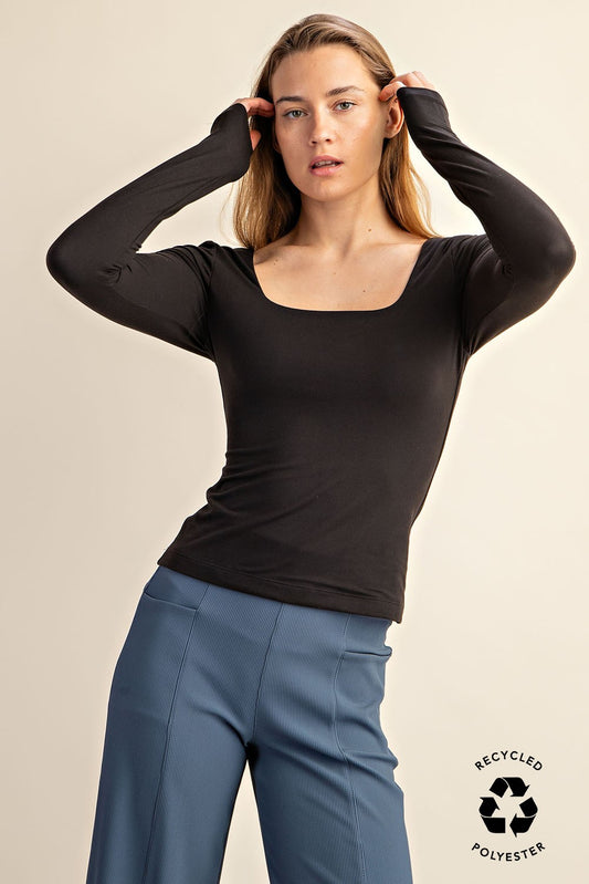 Recycled Butter Square Neck Long Sleeve Top