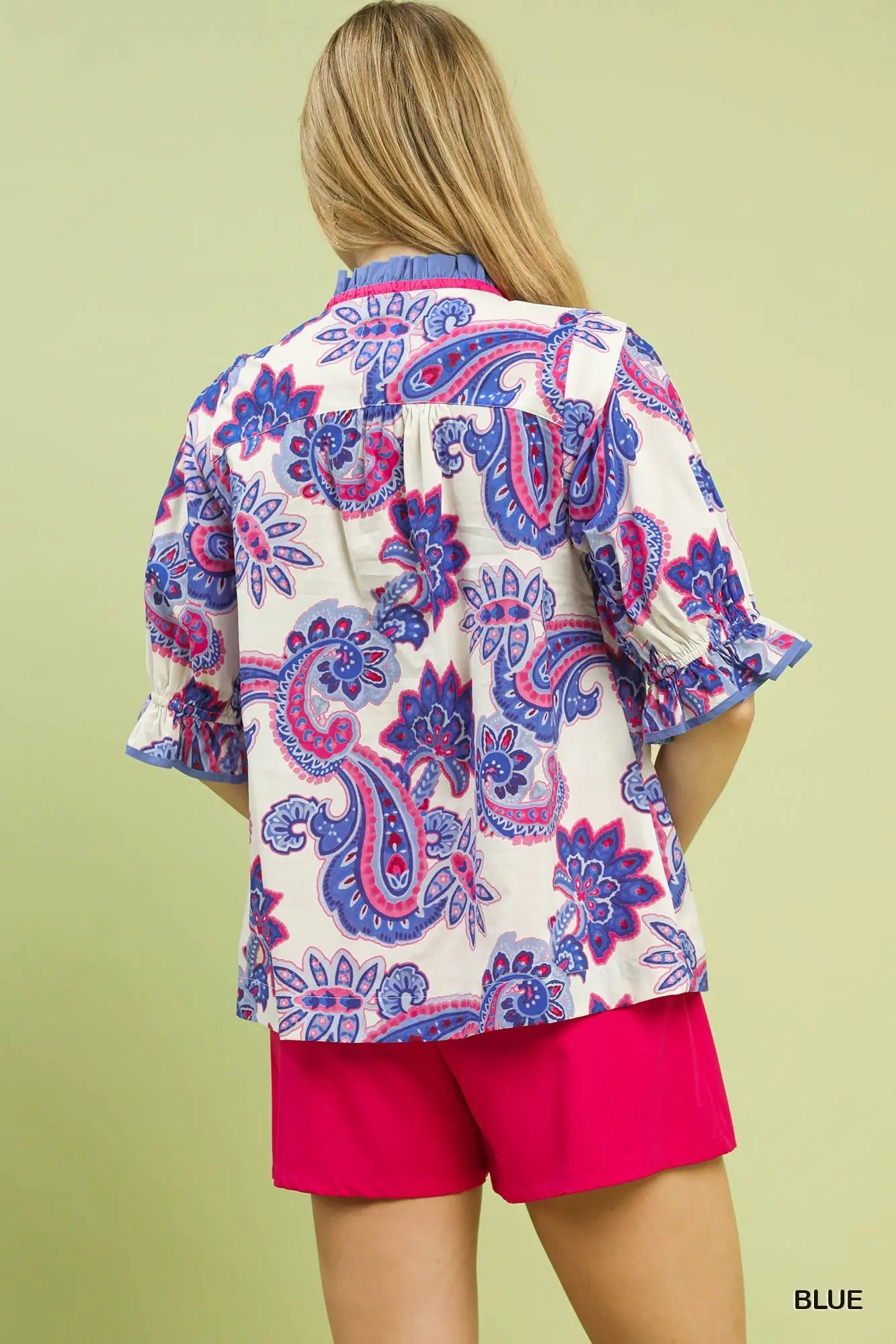 Paisley Ruffle Trim Blouse