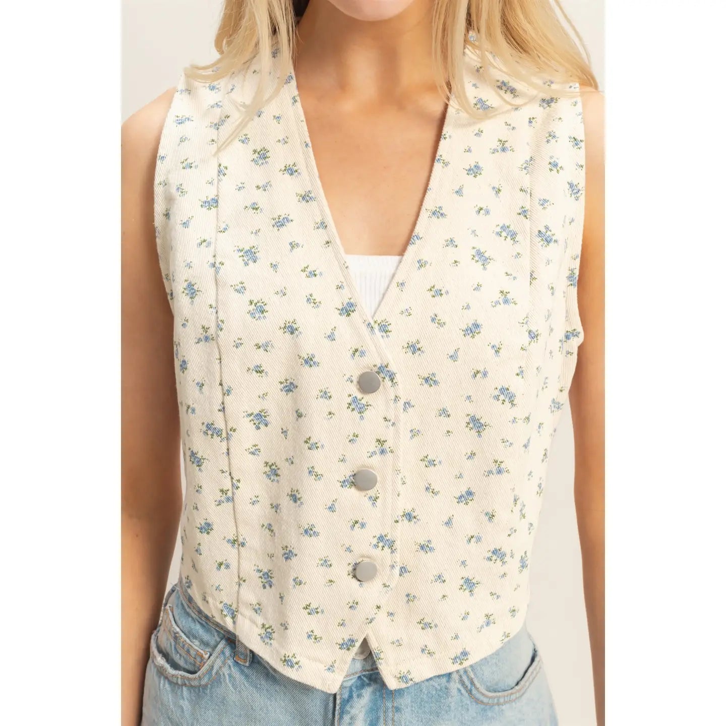 Floral Button-Down Vest