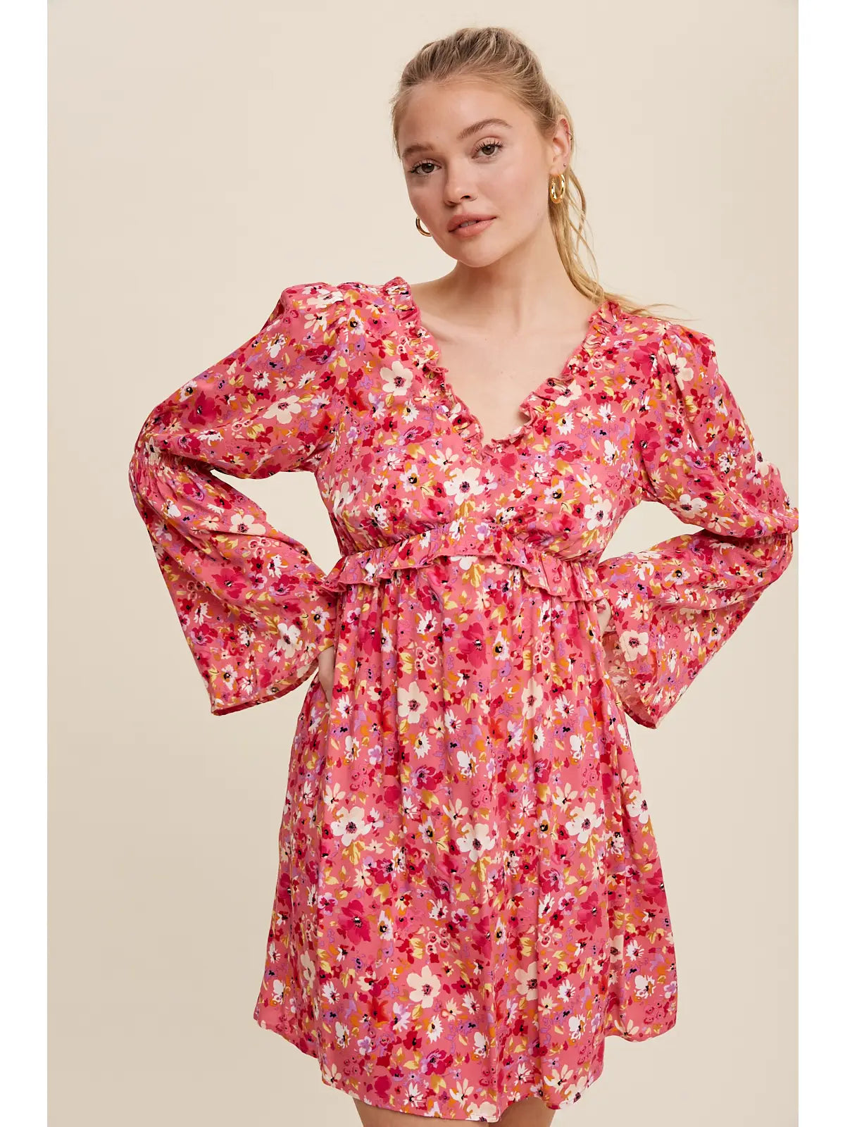 Floral Open Back Ruffle Mini Dress