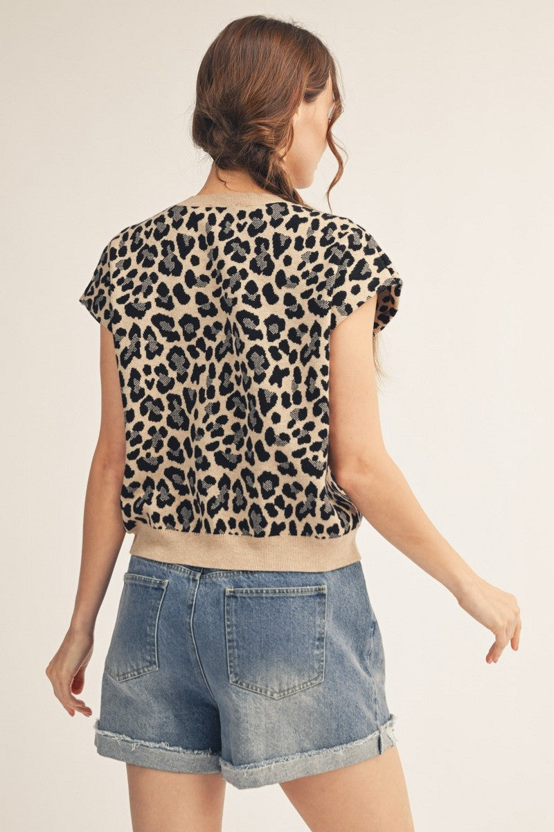 Front Knot Accent Leopard Sweater Top