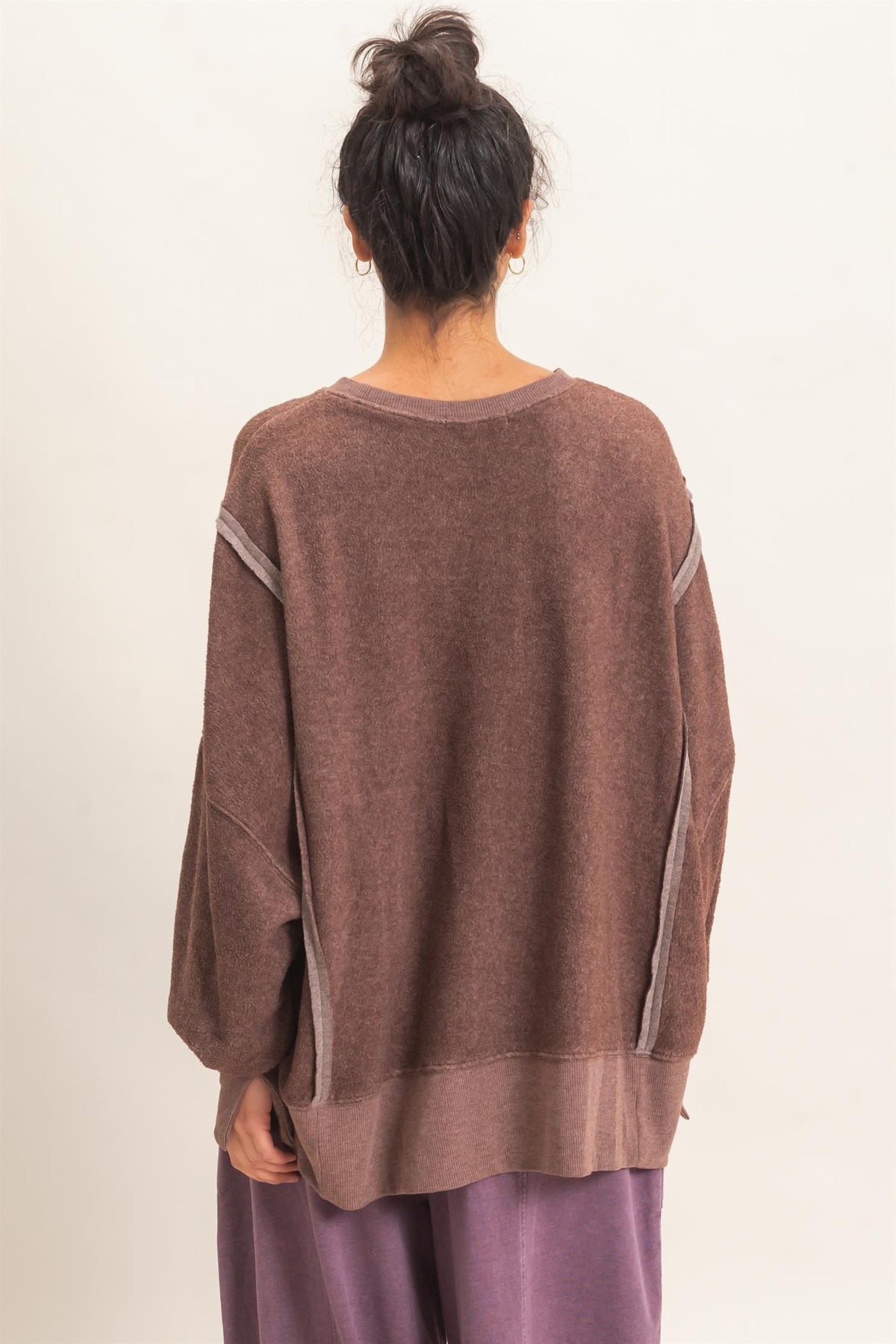 Oversized Raw Edge Crew Neck Sweatshirt