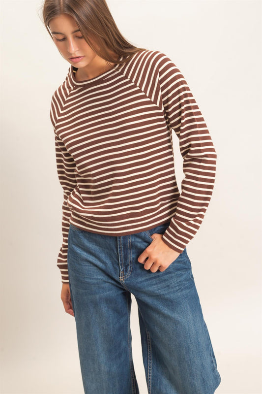 Striped Waffle Knit Raglan Top