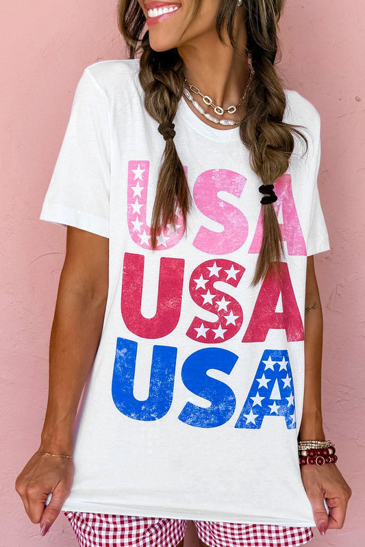 White USA Starry Letter Tee