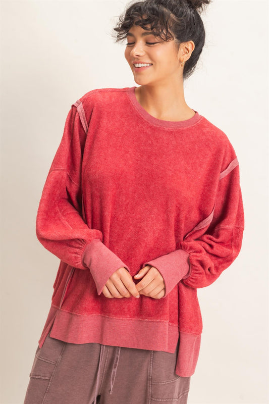 Oversized Raw Edge Crew Neck Sweatshirt