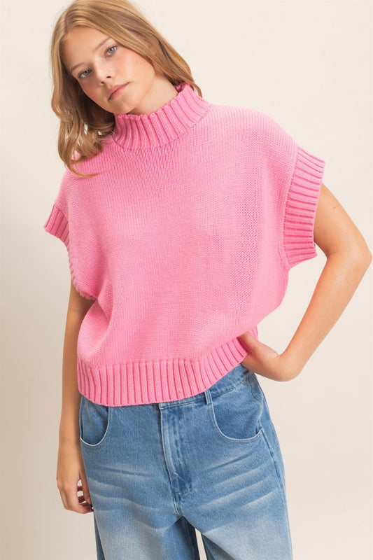 Ribbed Mock Neck Sweater Vest