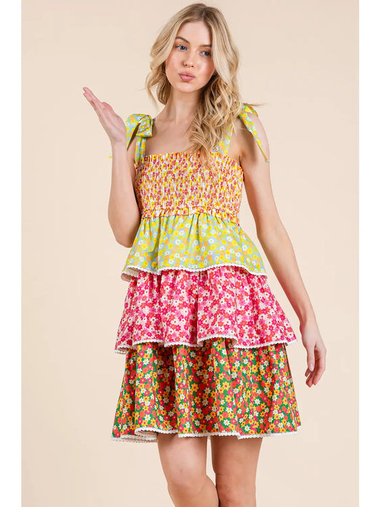 Multicolor Floral Layer Tiered Mini Sundress
