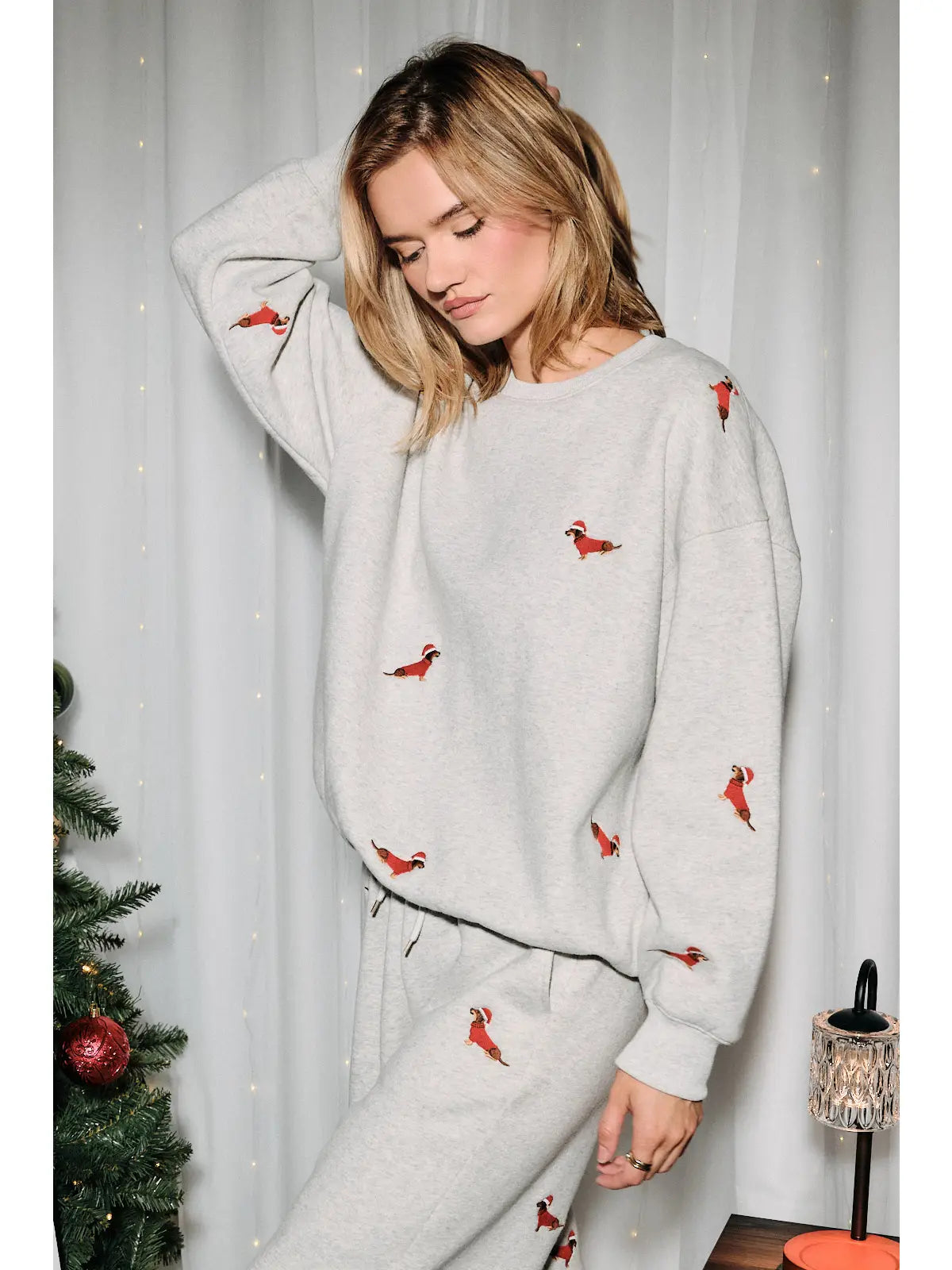 Embroidered Christmas Dog Fleece Set