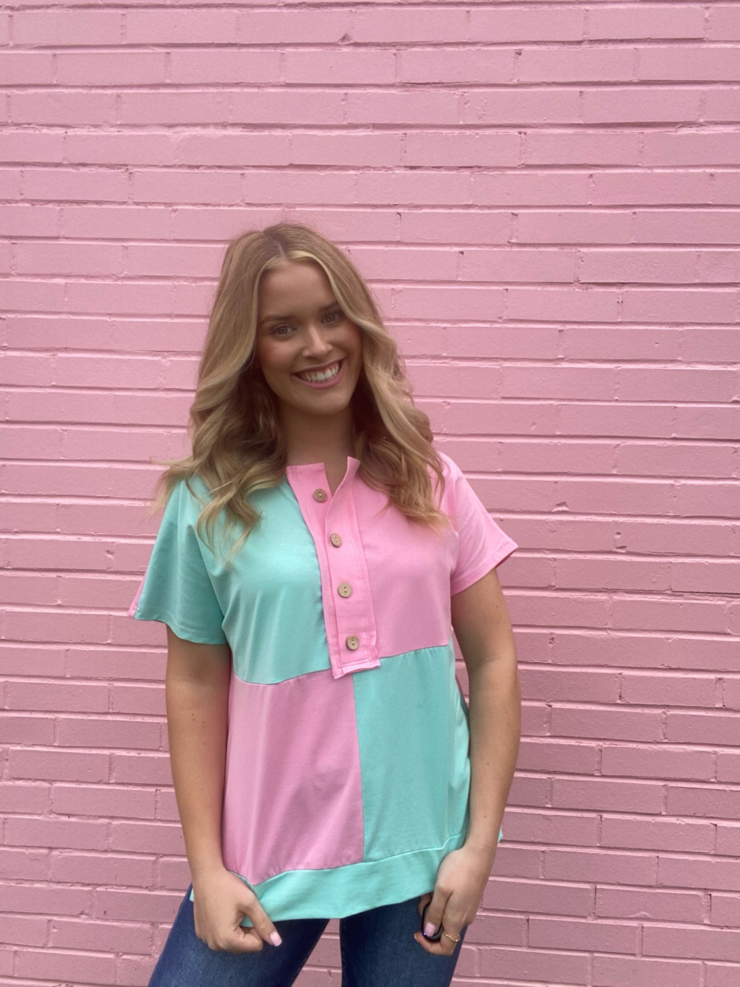 Two Tone Button Down Top