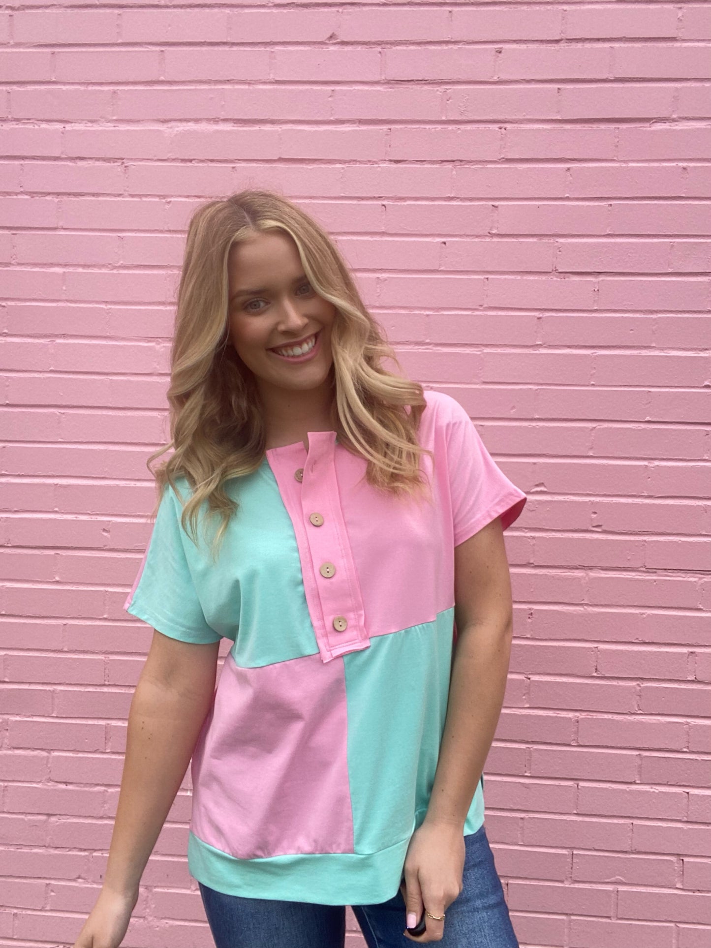 Two Tone Button Down Top