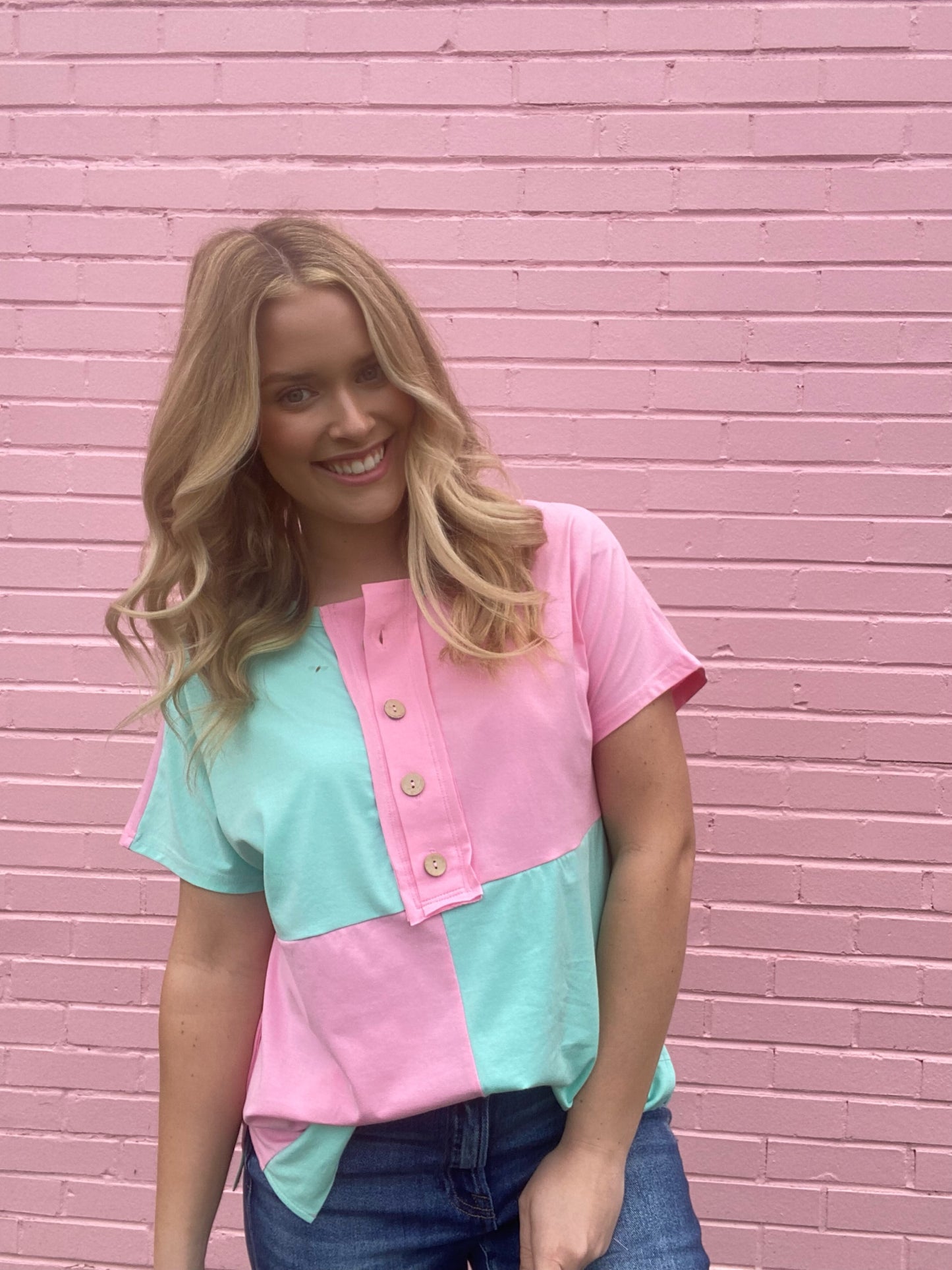 Two Tone Button Down Top