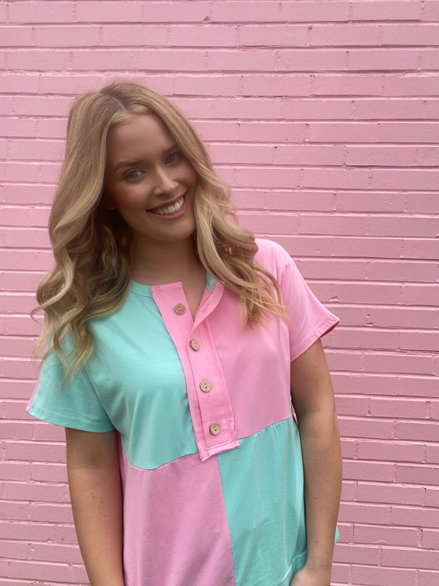 Two Tone Button Down Top