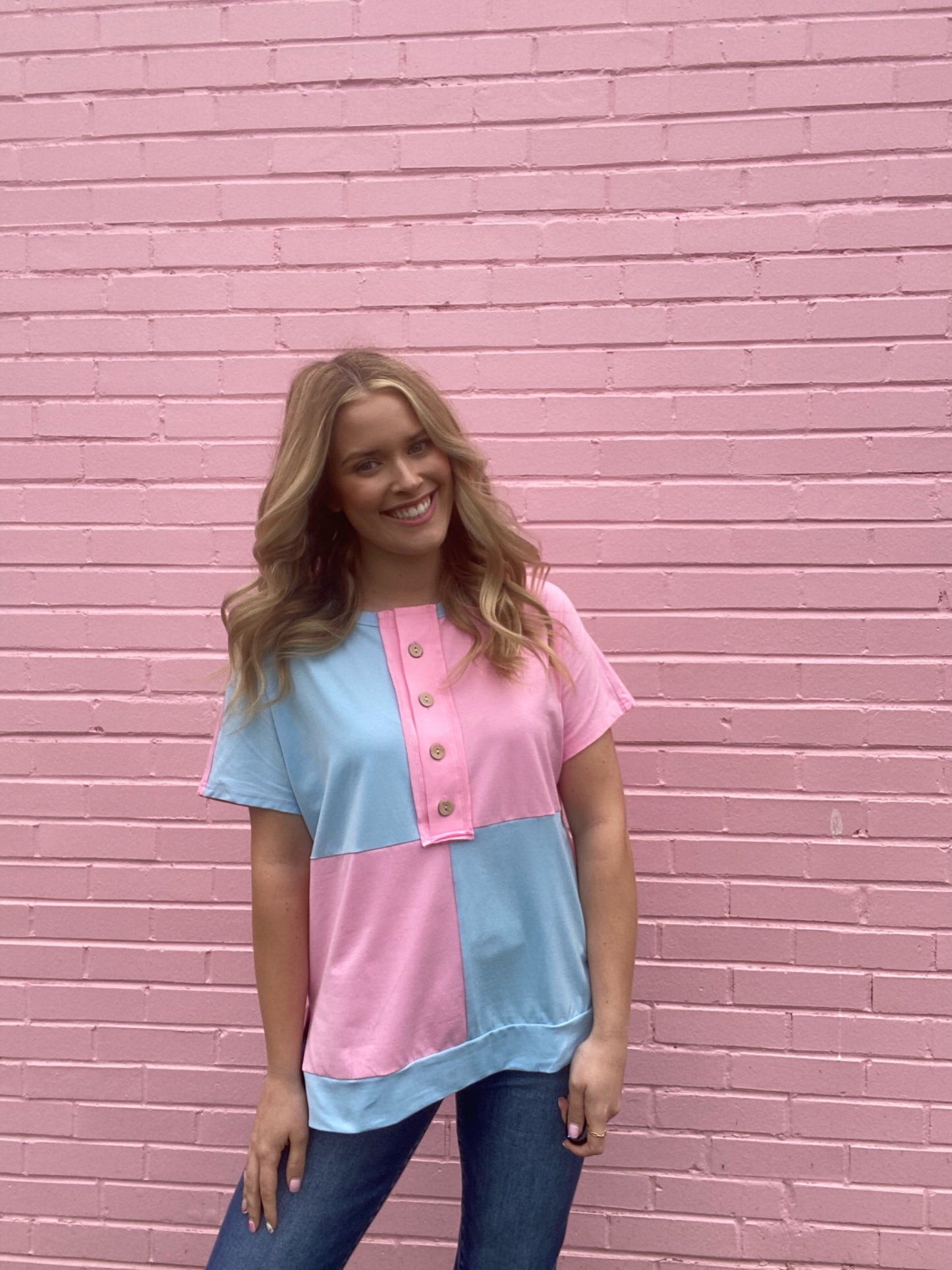 Two Tone Button Down Top