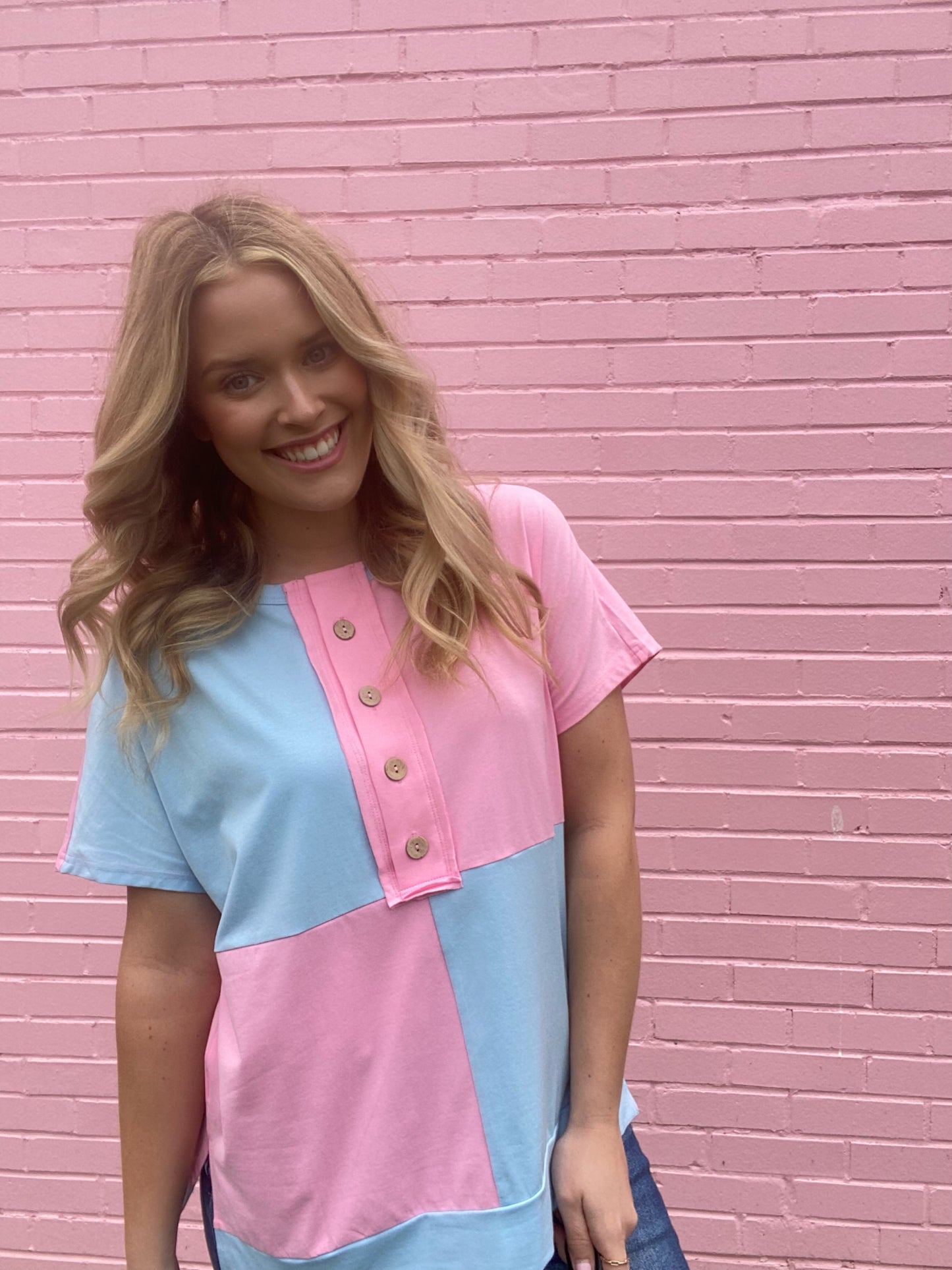 Two Tone Button Down Top