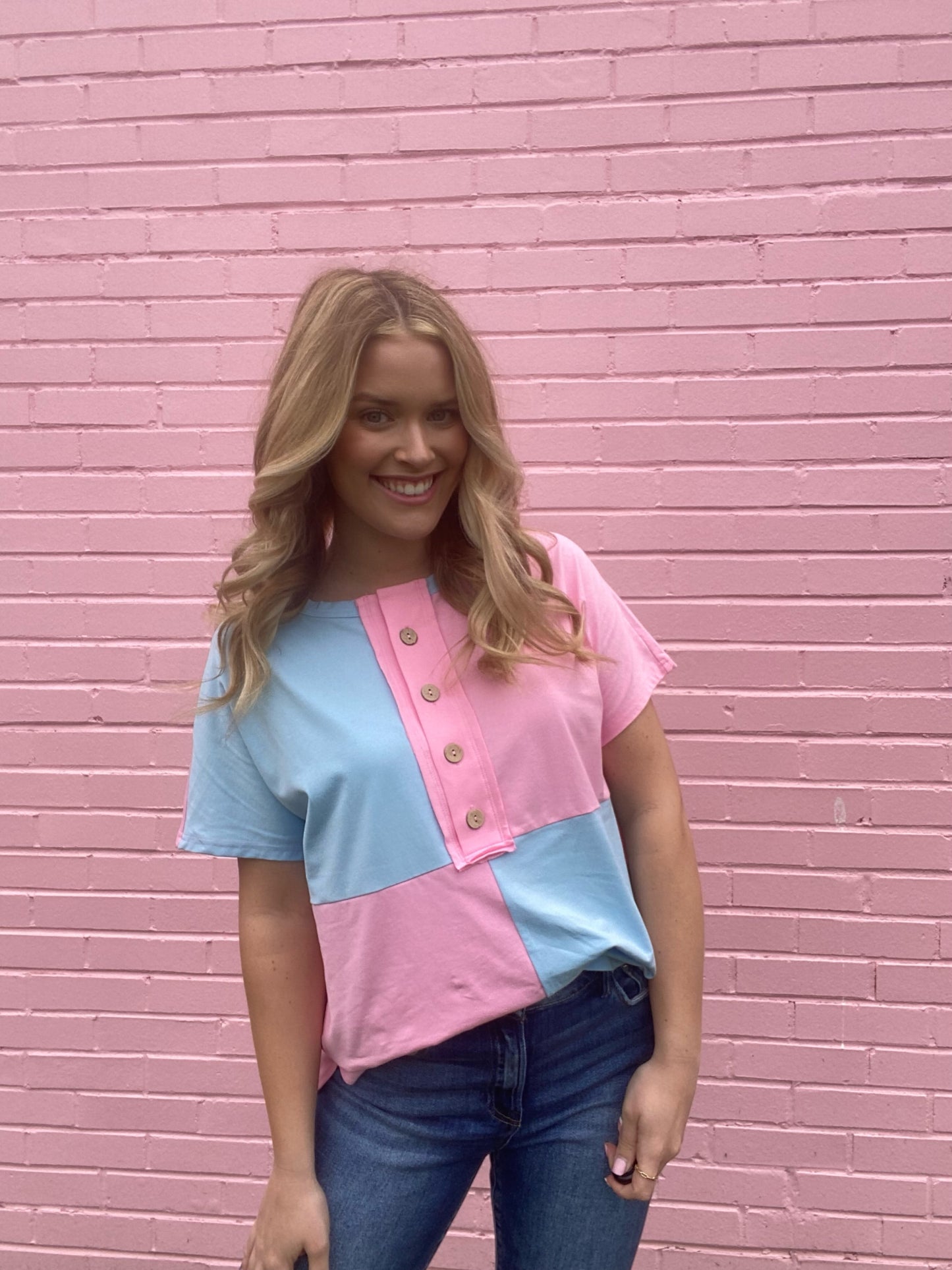 Two Tone Button Down Top