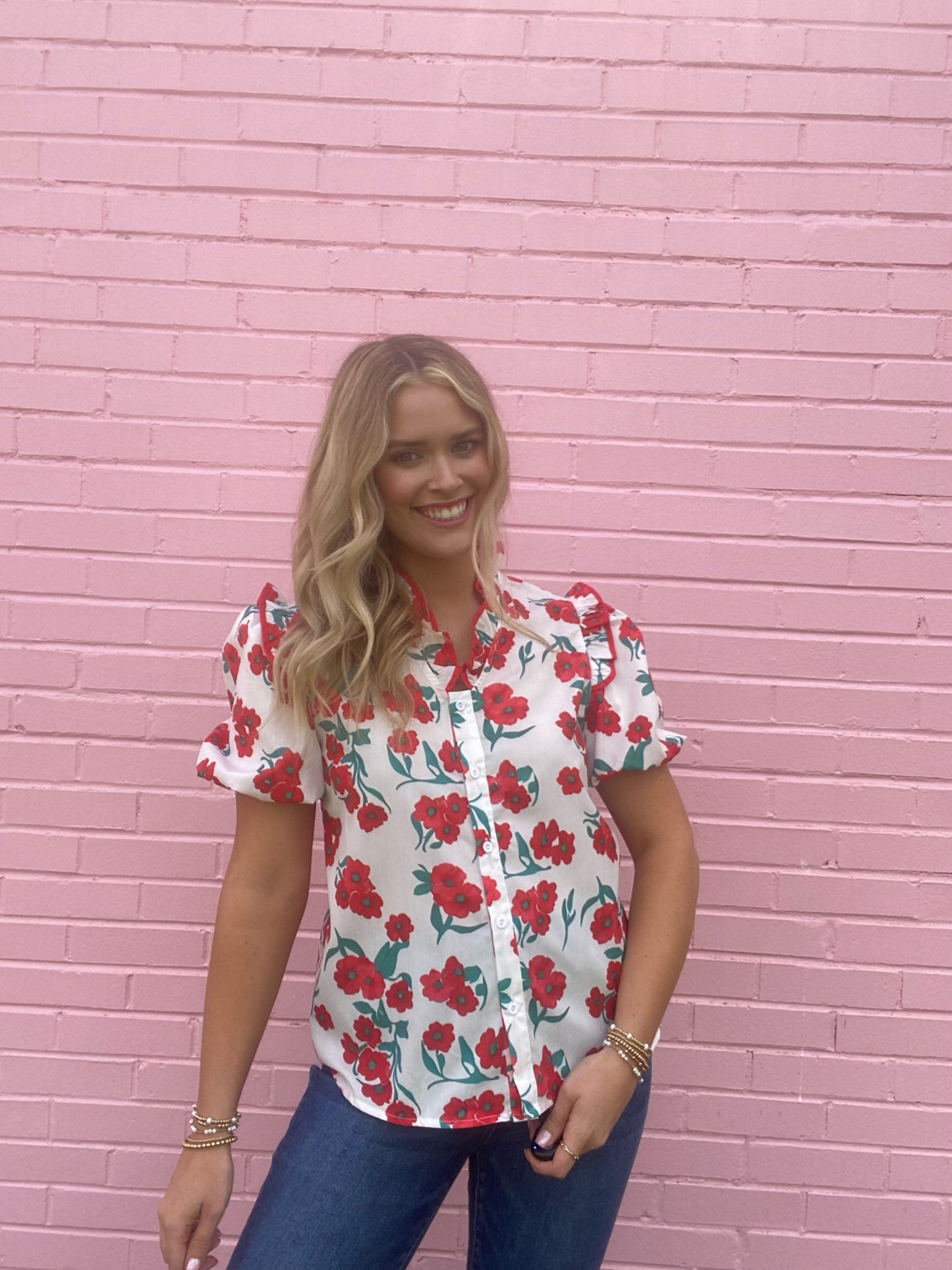 Red Floral Blouse