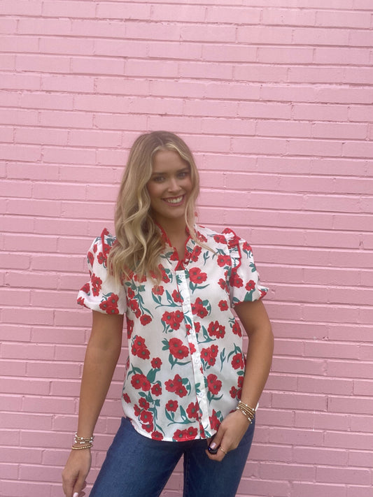 Red Floral Blouse