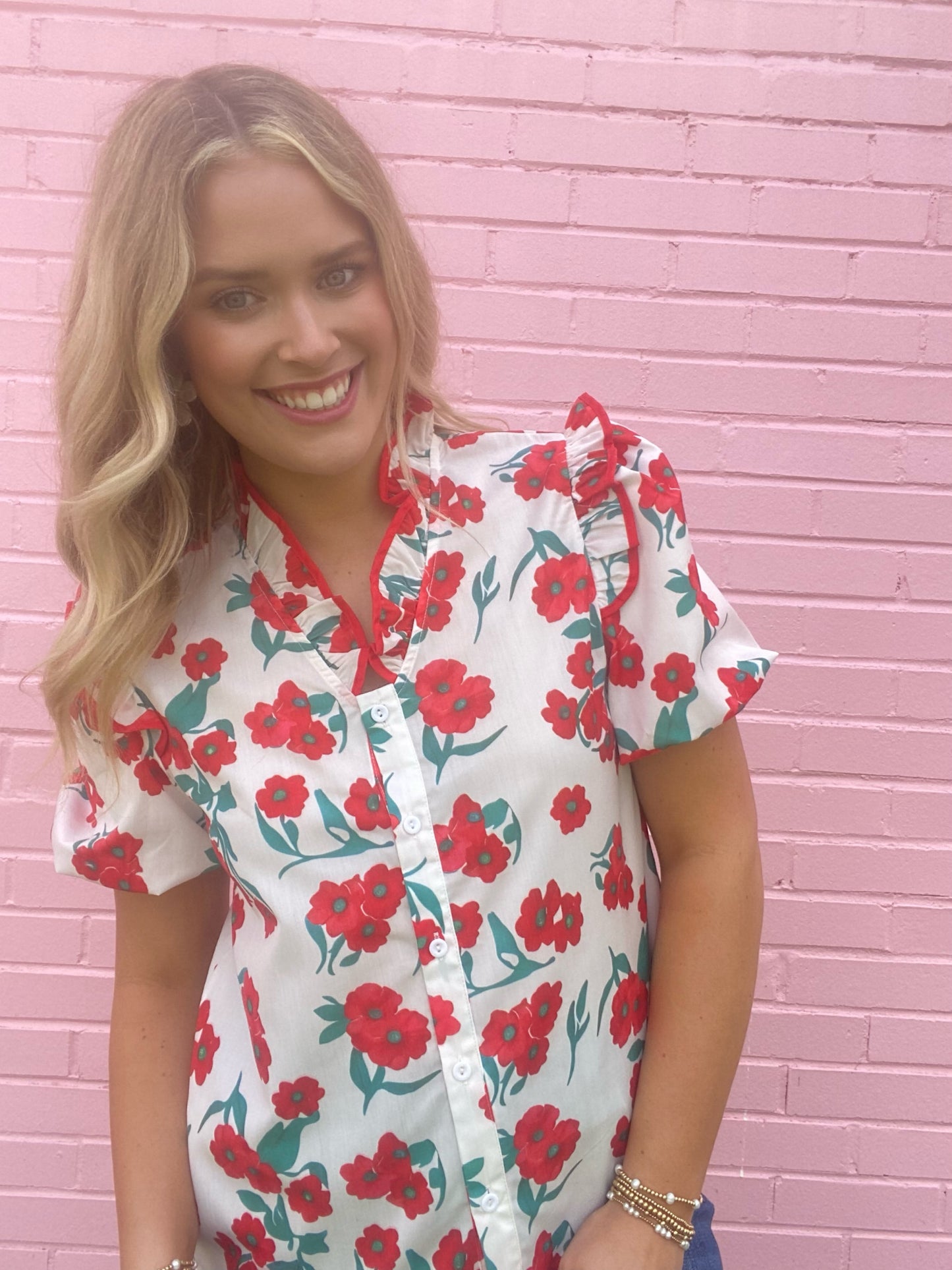 Red Floral Blouse