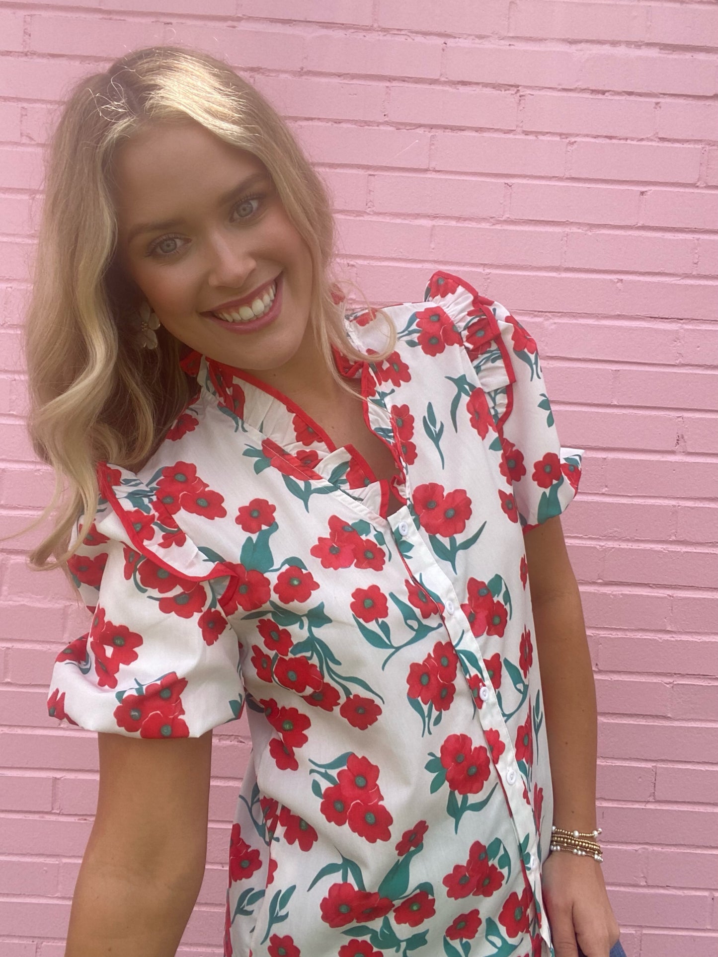 Red Floral Blouse