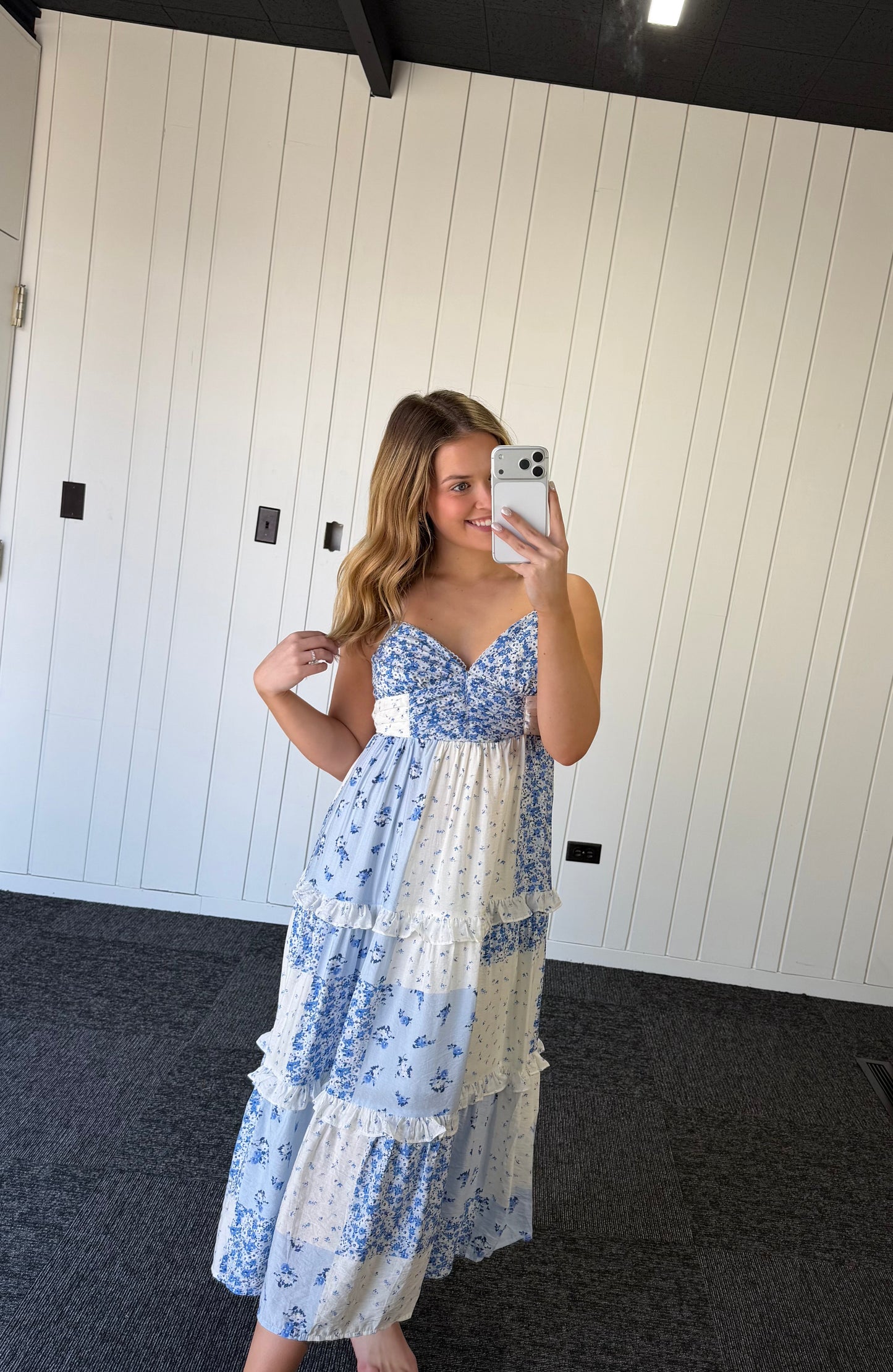 MULTI-CHECKERED PATTERN SPAGHETTI STRAP MIDI DRESS