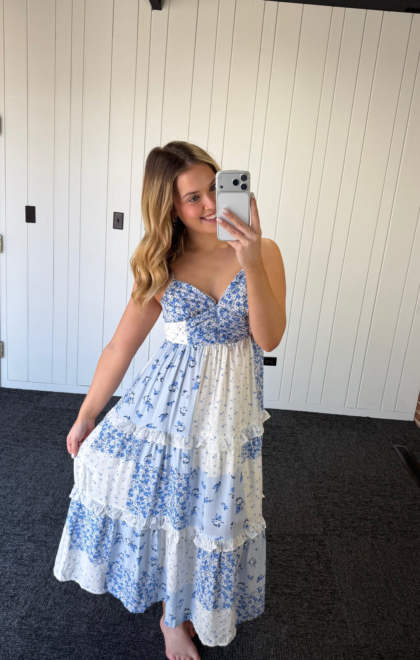 MULTI-CHECKERED PATTERN SPAGHETTI STRAP MIDI DRESS