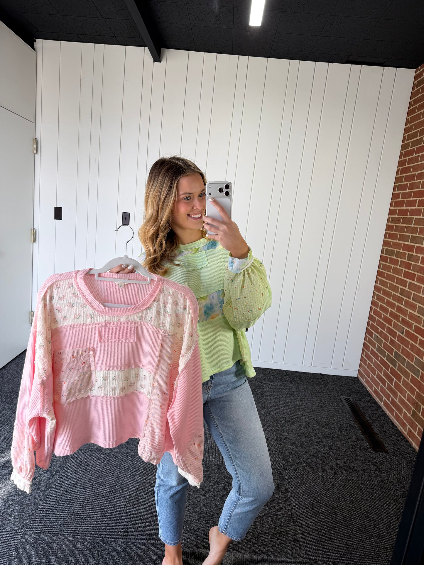 Long Sleeve Round Neck Floral Stripe Stitch Knit Top