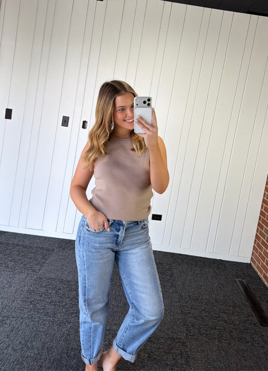 Ribbed Crew Neck Tank Top