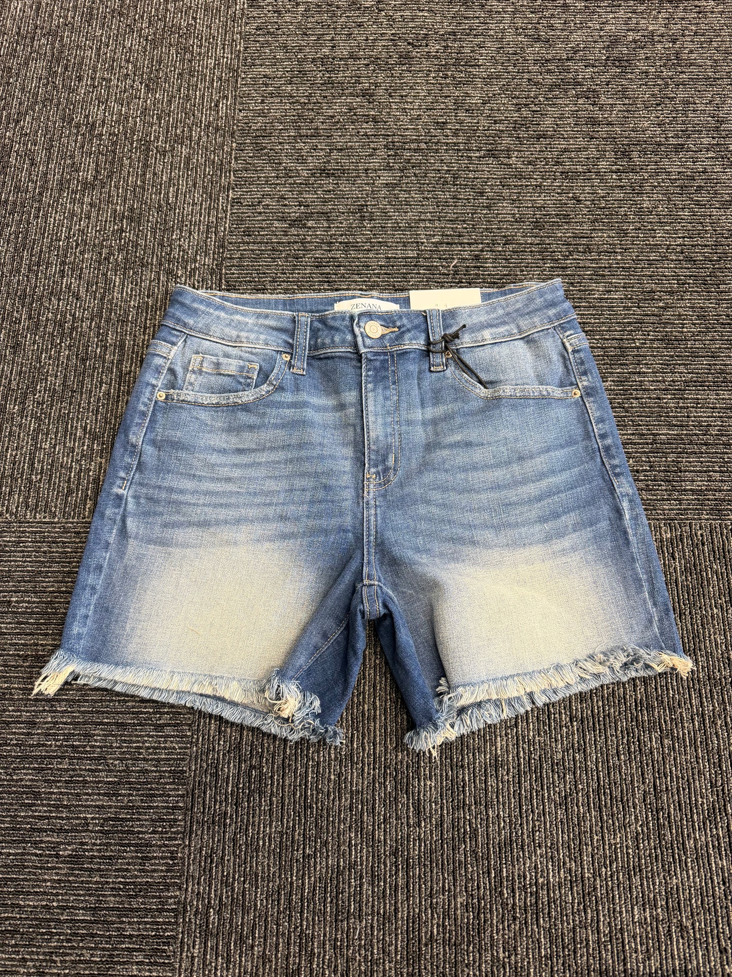 Mid rise medium wash denim short