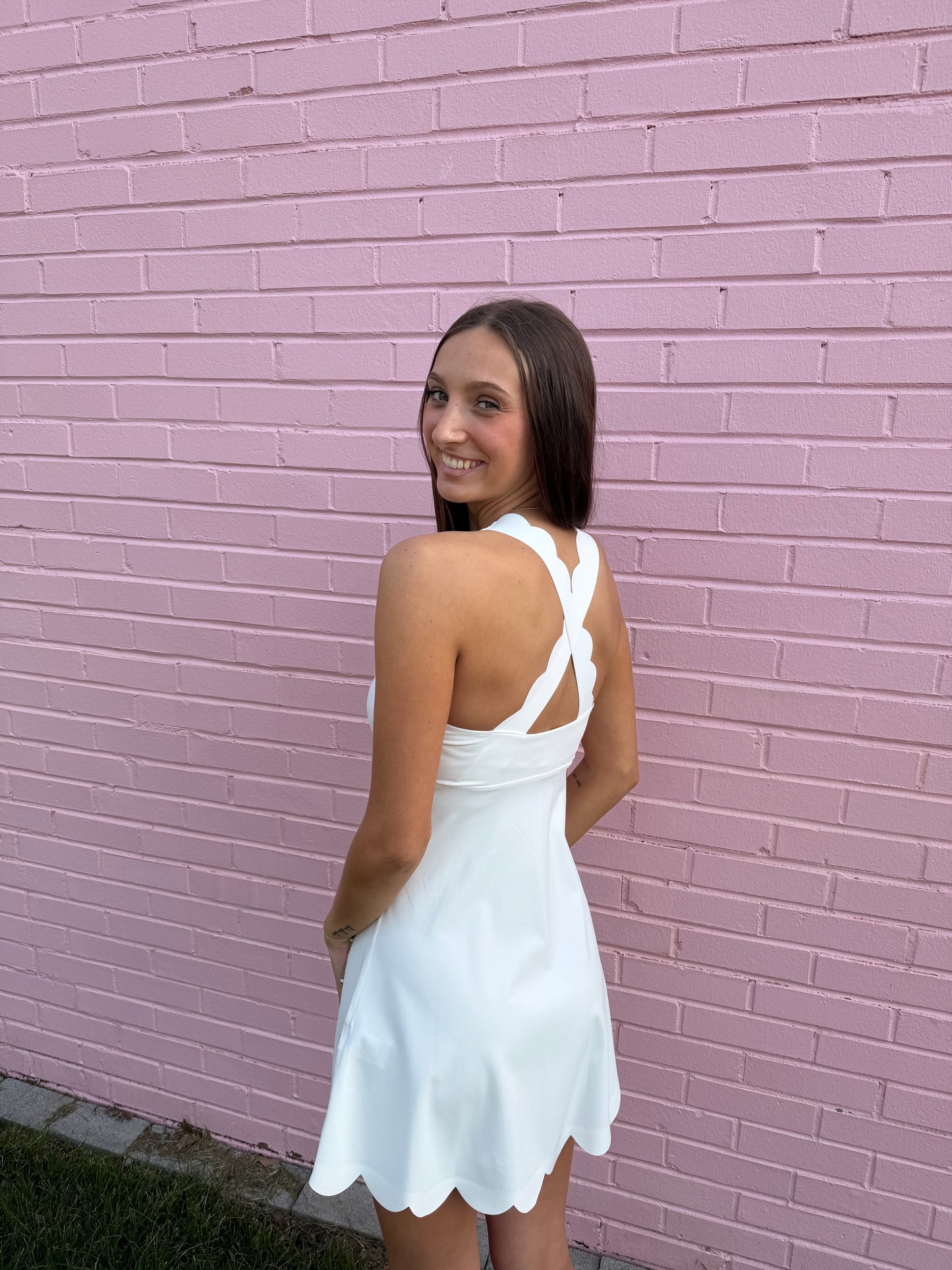 Stretchy Scalloped Fit And Flare Mini Dress