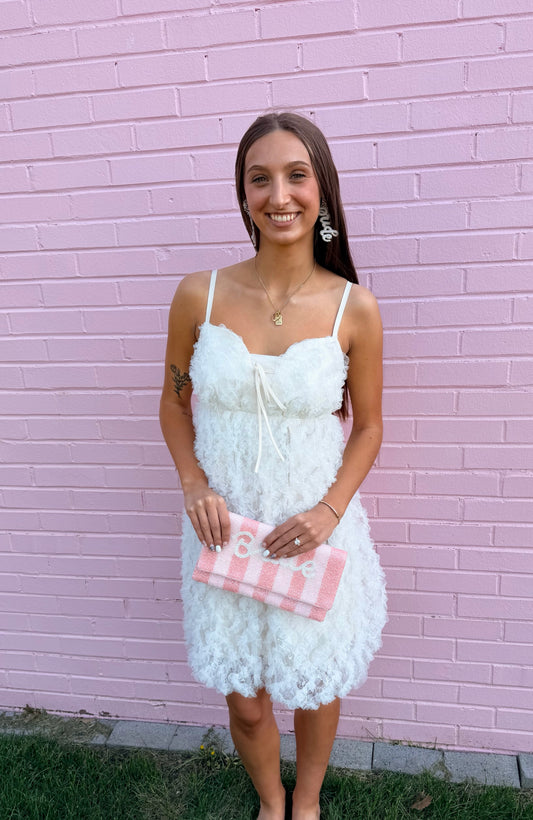 Fluffy Mesh Lace Layered Mini Dress