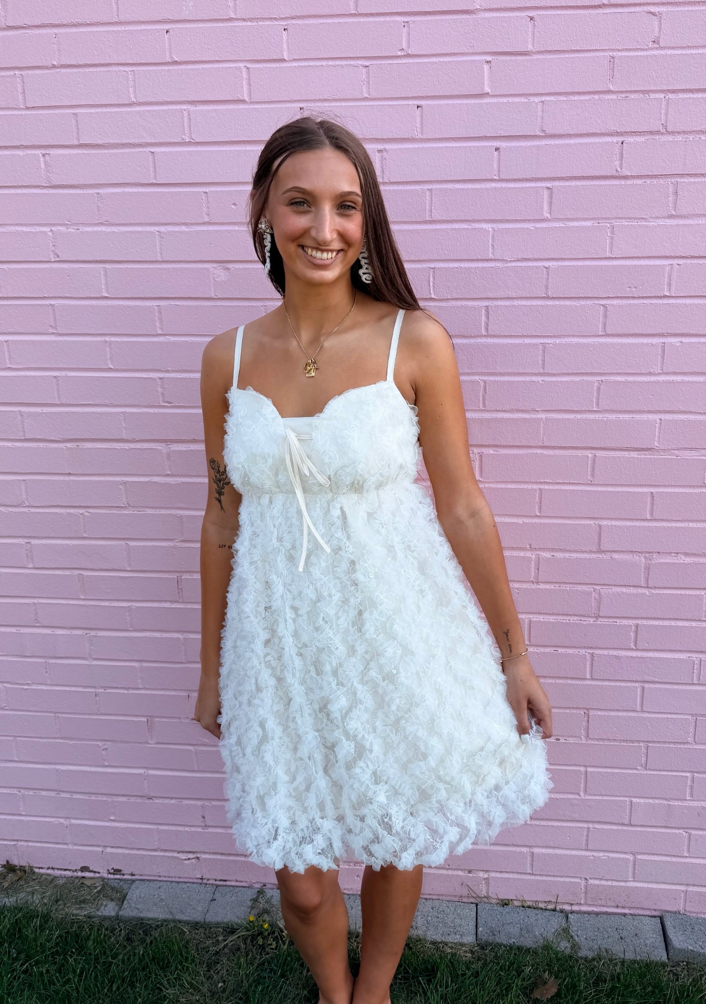 Fluffy Mesh Lace Layered Mini Dress