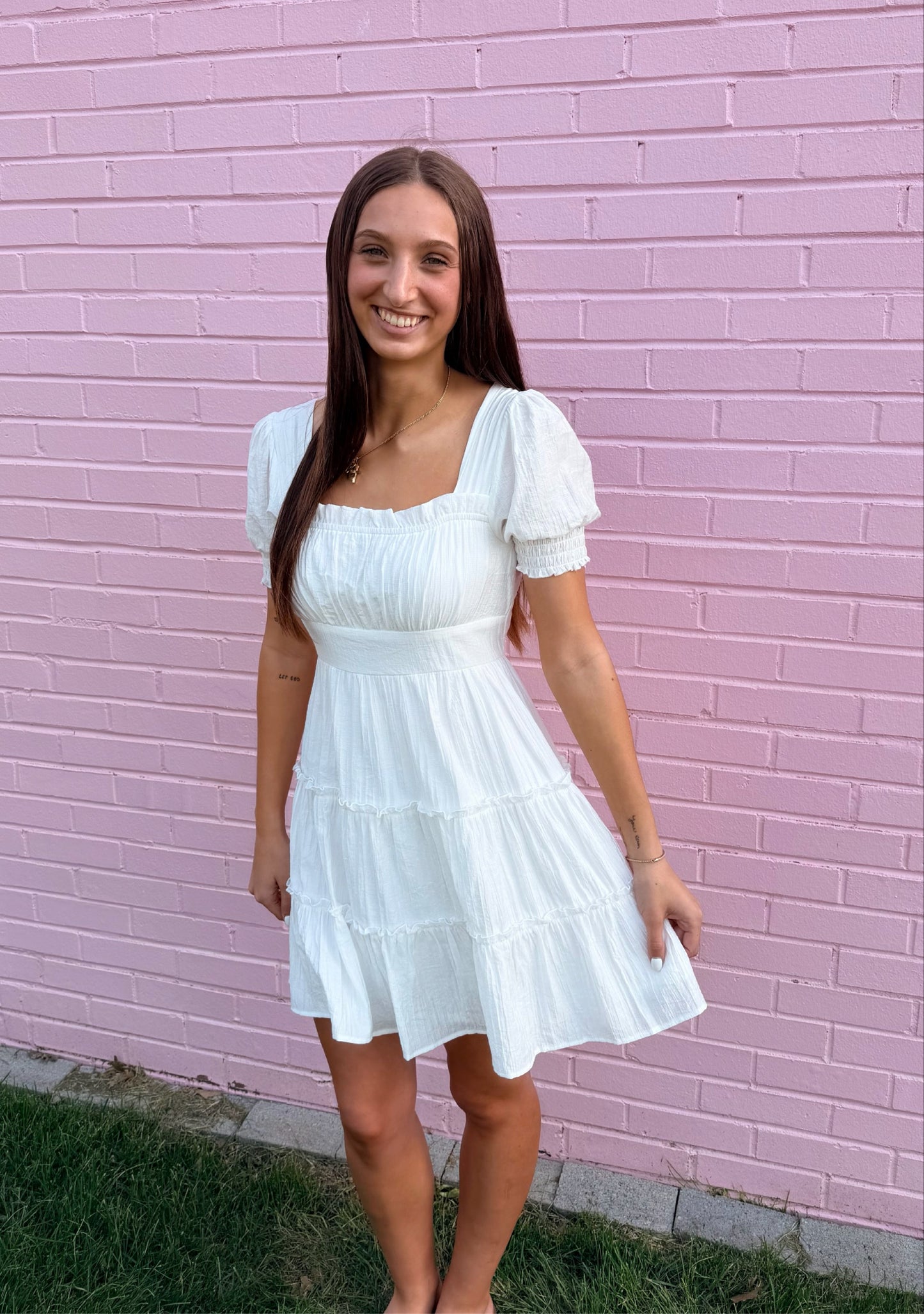 Square Neck Ruffle Detail Tiered Mini Dress