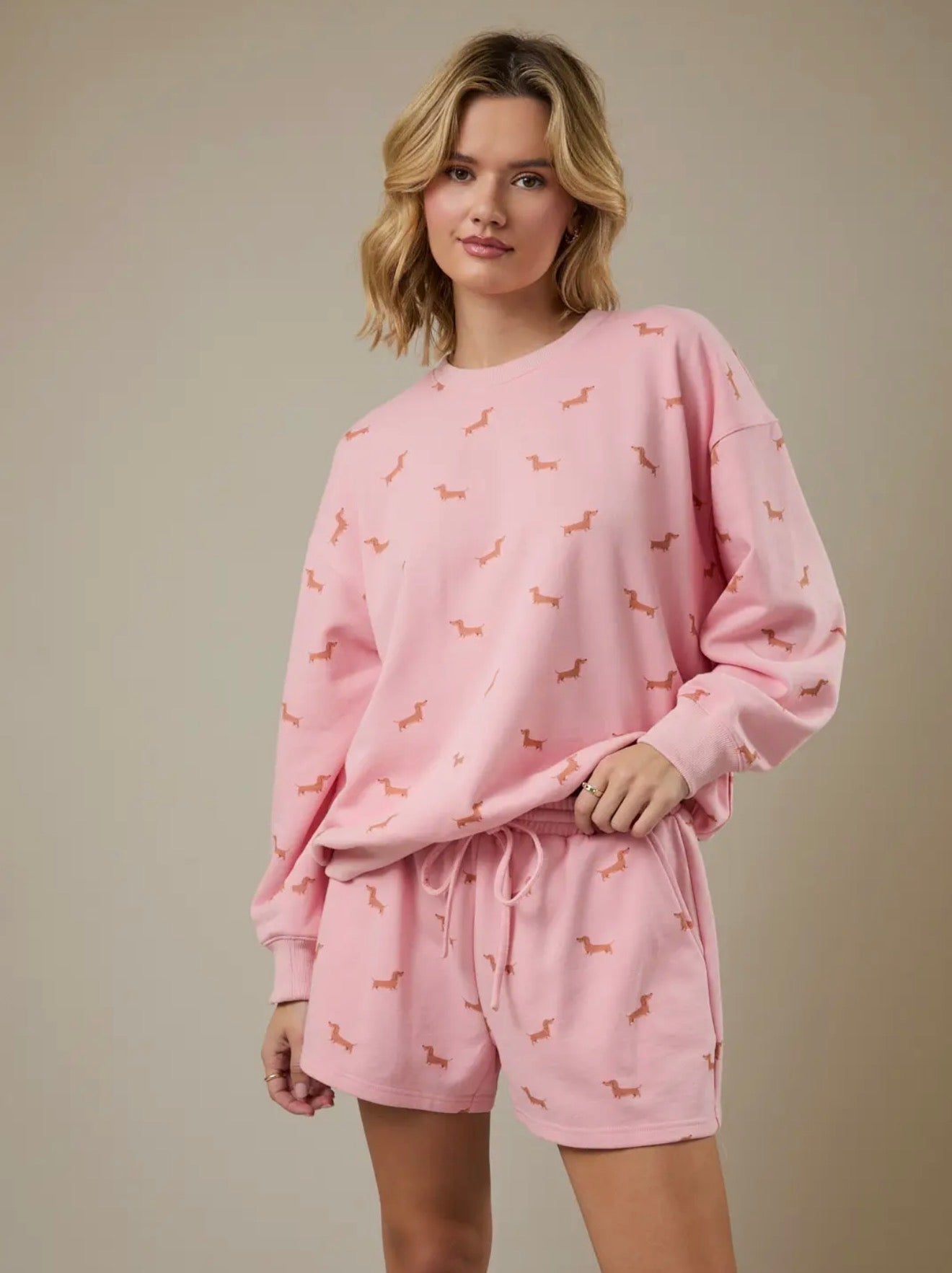 Round Neck Long Sleeve Dog Print Sweatshirt