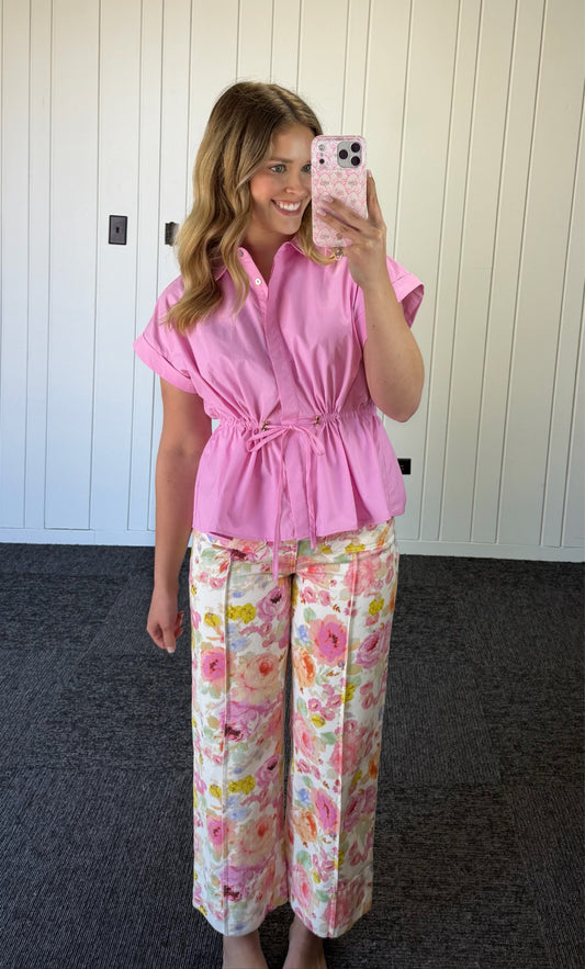 Botanical print wide leg pants
